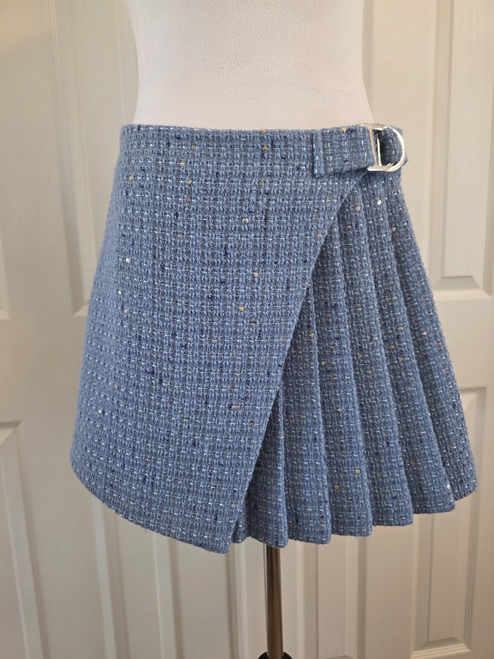 Maje Paris Pleated Tweed Skort Metallic Boucle Wrap Mini SZ 38   US 6/8